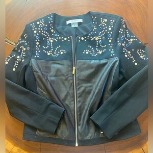 Peter Nygard Embellished Black Jacket with Faux leather / Size petite small